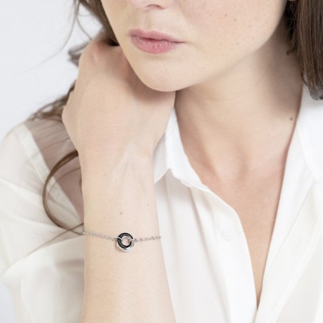 Bracelet femme anneaux edora acier et céramique noire – bracelets acier