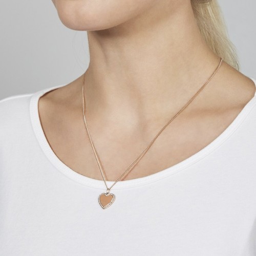 Collier Femme Coeur FOSSIL Acier Doré Rose et Oxydes