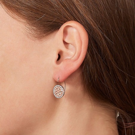 Boucles d'oreilles femme disques fossil acier doré rose – pendantes