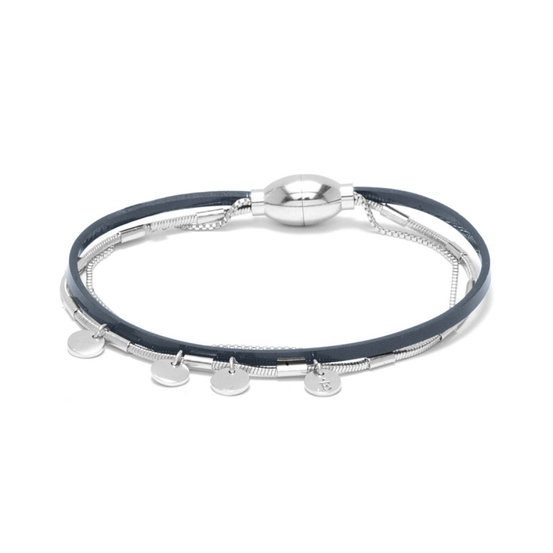 Bracelet femme rosalie flowers for zoe métal argenté et cuir bleu