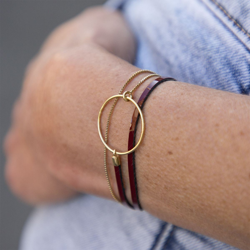 Bracelet femme nolah flowers for zoe métal doré cuir vernis bordeau