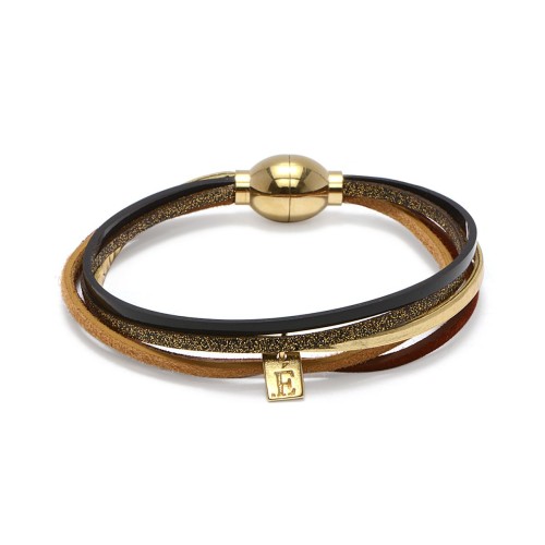 Bracelet Femme Artiste Sonia FLOWERS FOR ZOE Métal Doré et Cuir