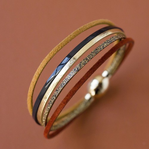 Bracelet Femme Artiste Sonia FLOWERS FOR ZOE Métal Doré et Cuir
