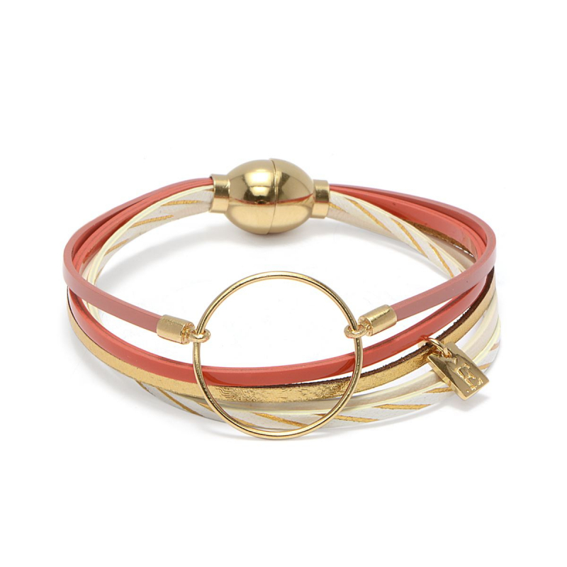 Bracelet femme flowers for zoe métal doré et cuir bracelets