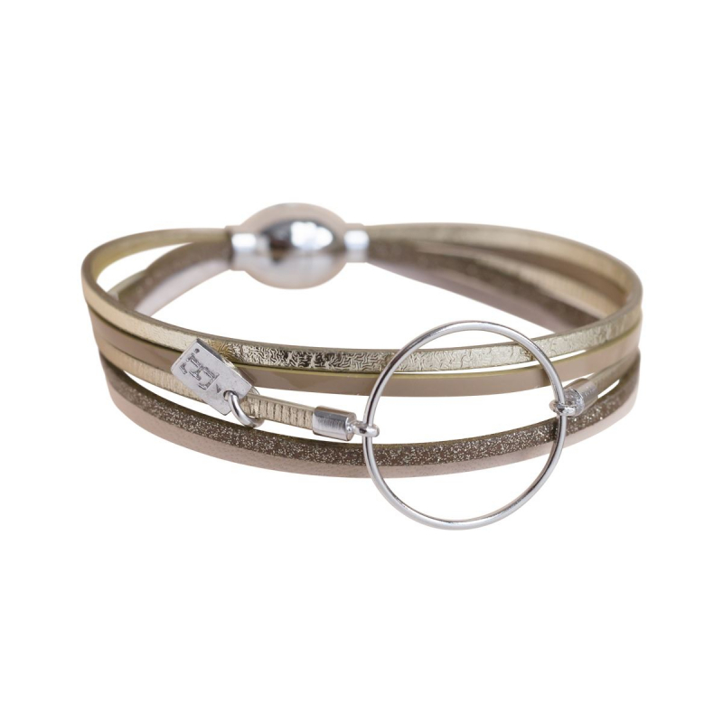 Bracelet femme ashley flowers for zoe métal argenté et cuir