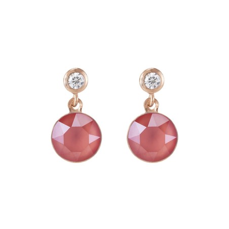 BOUCLES D'OREILLES FEMME Pendantes CŒUR DE LION doré rose et Cristaux