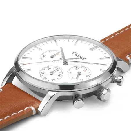 Montre Homme Cluse Aravis chrono leather silver