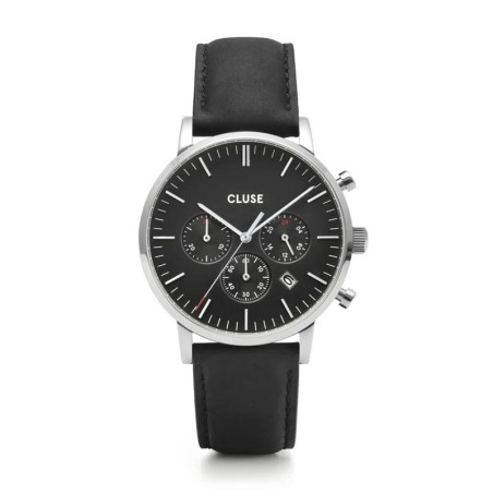 Montre homme cluse aravis chrono leather silver black – analogiques