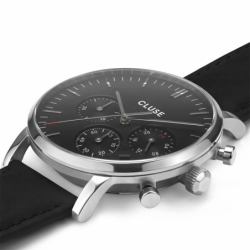 Montre homme cluse aravis chrono leather silver black - montres - edora - 1