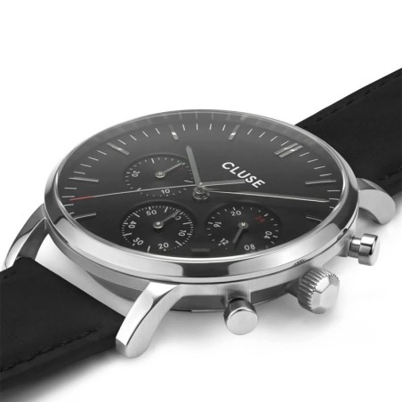 Montre Homme Cluse Aravis chrono leather silver black