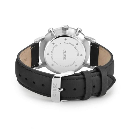Montre homme cluse aravis chrono leather silver black – analogiques