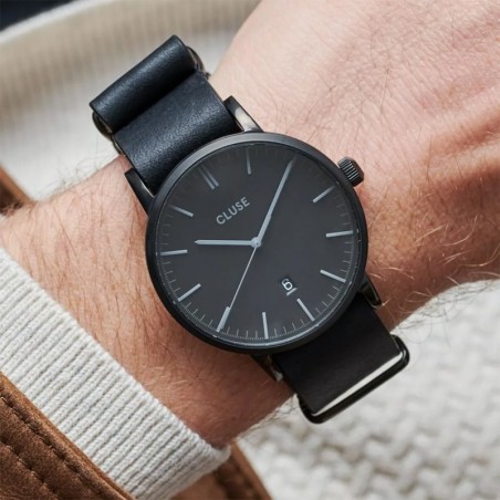 Montre homme cluse aravis nato leather black – analogiques