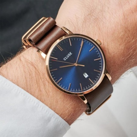 Montre homme cluse aravis nato leather rose gold – analogiques
