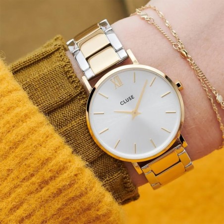 Montre femme cluse minuit 3-link gold silver – analogiques