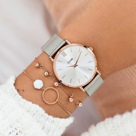Montre femme cluse minuit mesh rose gold silver – analogiques