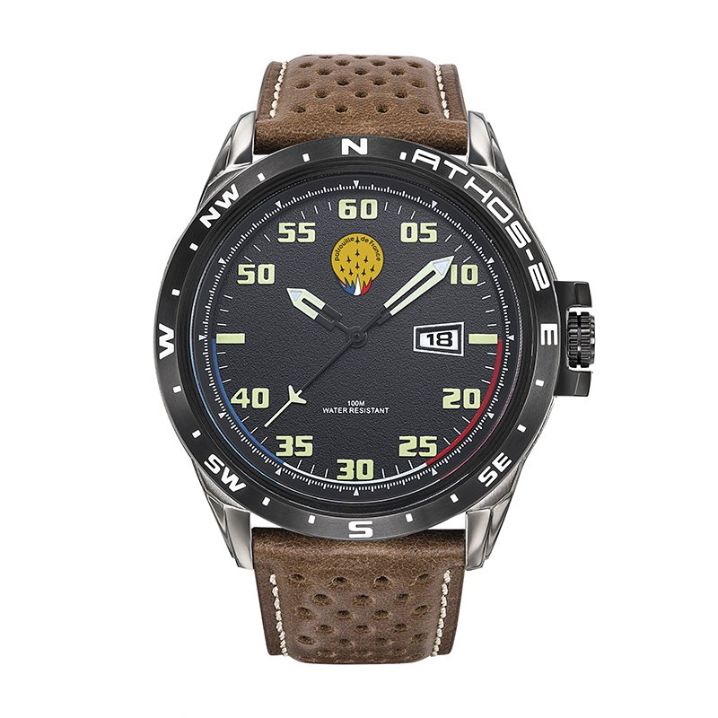 Montre homme patrouille de france cuir marron foncé - analogiques - edora