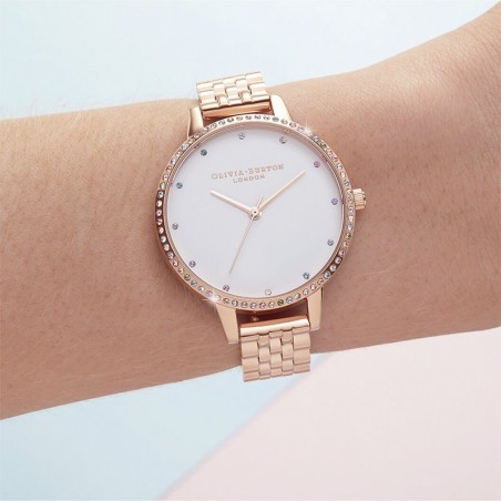 Montre femme olivia burton cristaux acier doré rose – analogiques