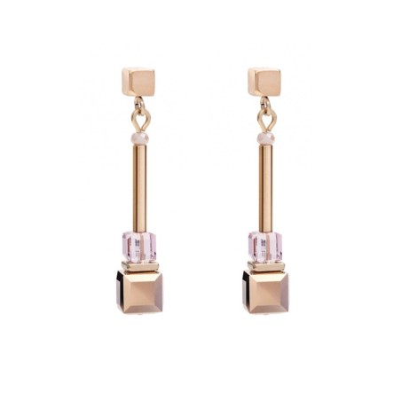 Boucles d'oreille femme pendantes geocube® frontline acier doré rose – accueil