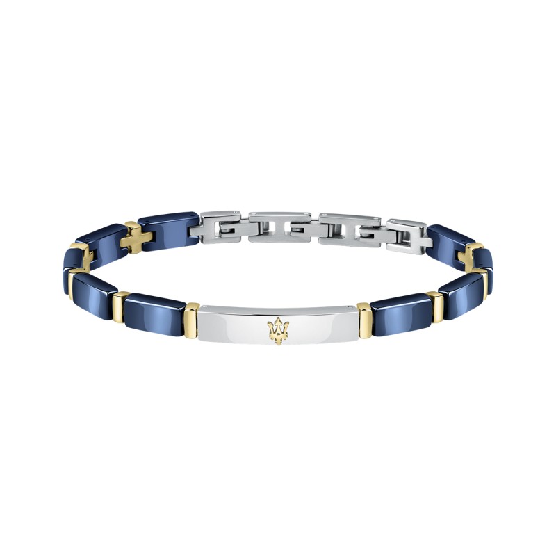 Bracelet Perles De Lave Noire Et Or SAGA GIOIELLI - Longueur 18+3 Cm Réglable - Fermoir Mousqueton - Bijou élégant Homme/femme