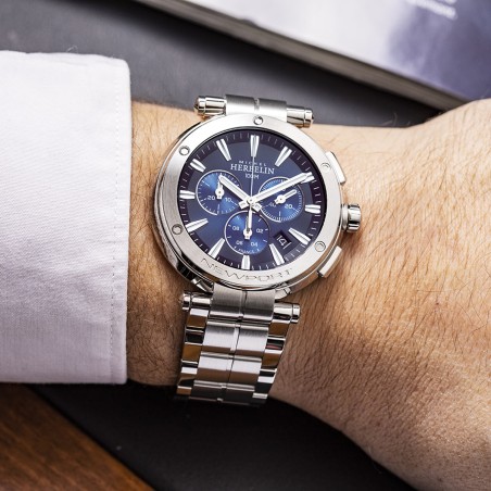 Montre homme chronographe michel herbelin newport chrono acier argenté 37688b35 – chronographes