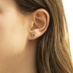 Boucles d'oreilles femme puces or 375/1000 bicolore et rubis - puces - edora - 2