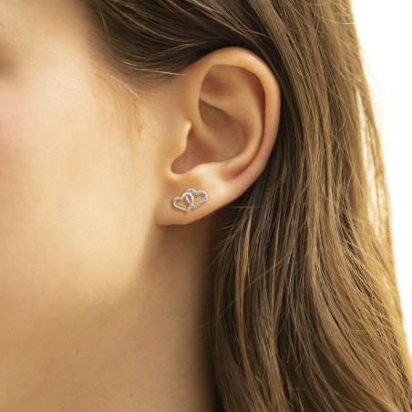 Boucles d'oreilles femme puces or 375/1000 blanc et oxydes – puces