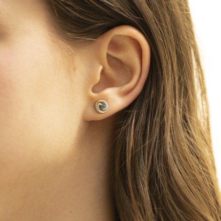 Boucles d'oreilles femme puces or 375/1000 bicolore et emeraudes – puces