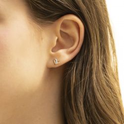 Boucles d'oreilles femme puces or 372/1000 bicolore et diamants - puces - edora - 1