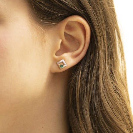 Boucles d'oreilles femme puces or 375/1000 bicolore et emeraudes – puces