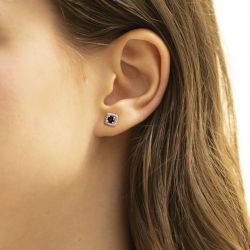 Boucles d'oreilles femme puces or 375/1000 blanc et saphirs - puces - edora - 2