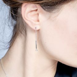 Boucles d'oreilles femme pendantes essentielle la garçonne argent 925/1000 et diamants - pendantes - edora - 1