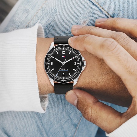 Montre homme maverick tommy hilfiger cuir noir  – montres homme