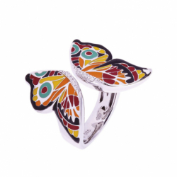 Bague Femme Papillon UNA STORIA ARGENT 925/1000 Laqué Multicolore et Oxydes
