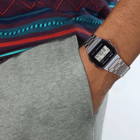 Montre digitale casio vintage iconic acier argenté – montres femme