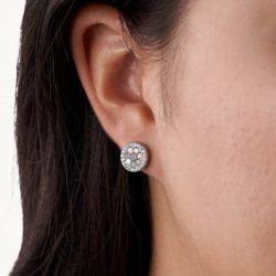 Boucles d'oreilles femme  puces fossil val mosaic acier argenté, nacres et oxydes - imports - edora - 2