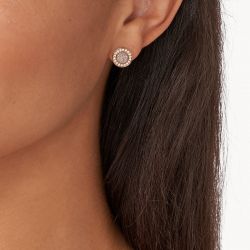 Boucles d'oreilles femme  puces fossil sutton halo acier doré rose et oxydes - imports - edora - 2