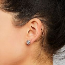 Boucles d'oreilles femme  puces fossil sutton halo acier doré rose et oxydes - imports - edora - 3