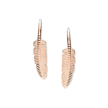 Boucles d'oreilles femme pendantes fossil feather acier doré rose – pendantes