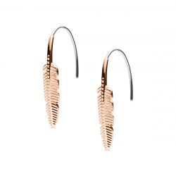 Boucles d'oreilles femme pendantes fossil feather acier doré rose - pendantes - edora - 1