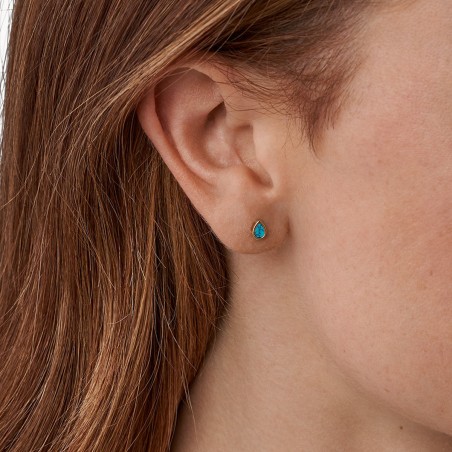 Boucles d'oreilles femme puces fossil val tranquil summer acier doré et turquoises – puces
