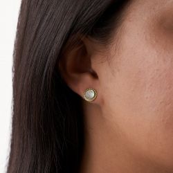 Boucles d'oreilles femme puces fossil vintage heritage acier doré et nacres - puces - edora - 2