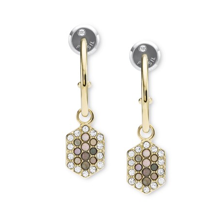 Boucles d'oreilles femme créoles fossil val holiday sparkles acier doré, nacres et oxydes – créoles