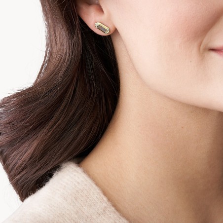 Boucles d'oreilles femme puces fossil val black and gold acier doré, nacres et oxydes – puces