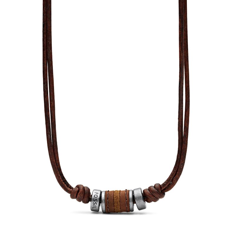 Collier homme fossil cuir marron - colliers-homme - edora