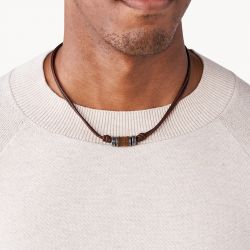 Collier homme fossil cuir marron - colliers-homme - edora - 1