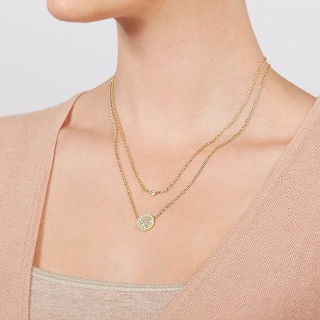 Collier femme fossil duo mosaic acier doré et oxydes – colliers femme