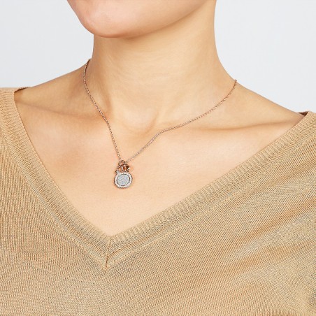Collier femme fossil sutton halo acier doré rose et oxydes  – colliers femme