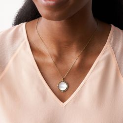 Collier femme fossil val vintage heritage acier doré et nacre  - colliers-femme - edora - 1