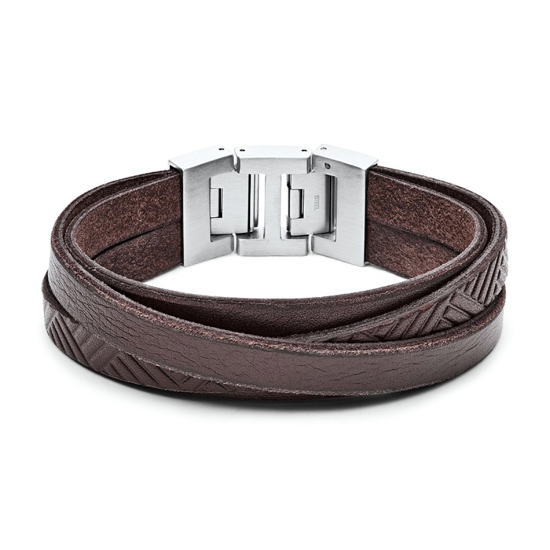 Bracelet homme fossil cuir brun - bracelets-homme - edora