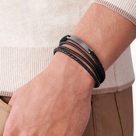 Bracelet homme fossil vintage casual multi-rangs cuir noir – bracelets homme